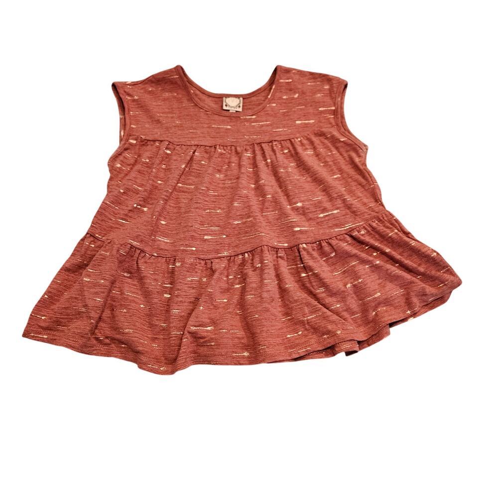 Tru Self Sleeveless Tiered Tunic Top Women’s Small Pink Gold Arrow Print Boho
